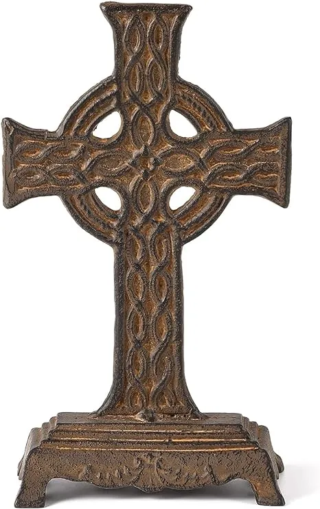 12&#034; H Metal Celtic Cross Stand Tabletop for Home Decor Distressed Rusty…