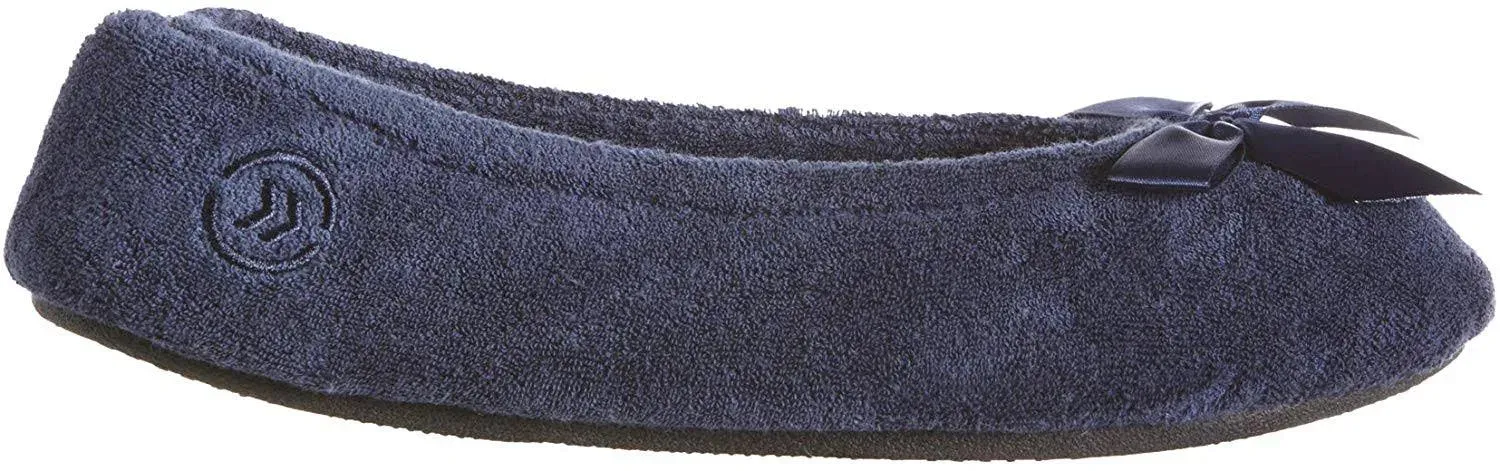 Isotoner Womens Terry Ballerina Slippers - Navy - Large