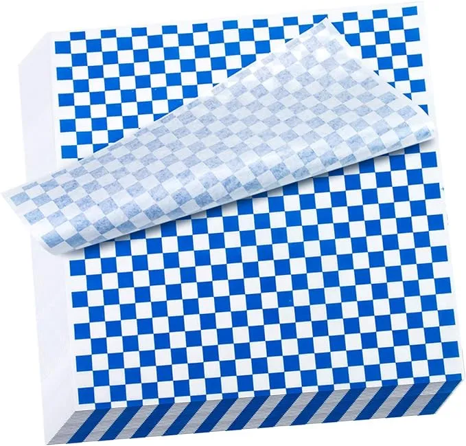 Fansunta Hslife 100 Sheets Blue and White Checkered Dry Waxed Deli Paper Sheets ...