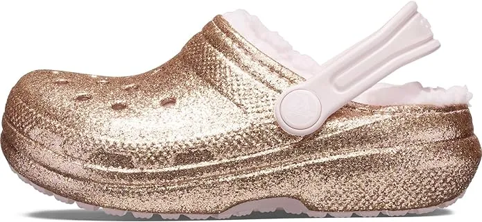 Crocs Classic Glitter Lined Clogs | Kids' Slippers, Gold/Barely Pink, 5 US Unisex Toddler