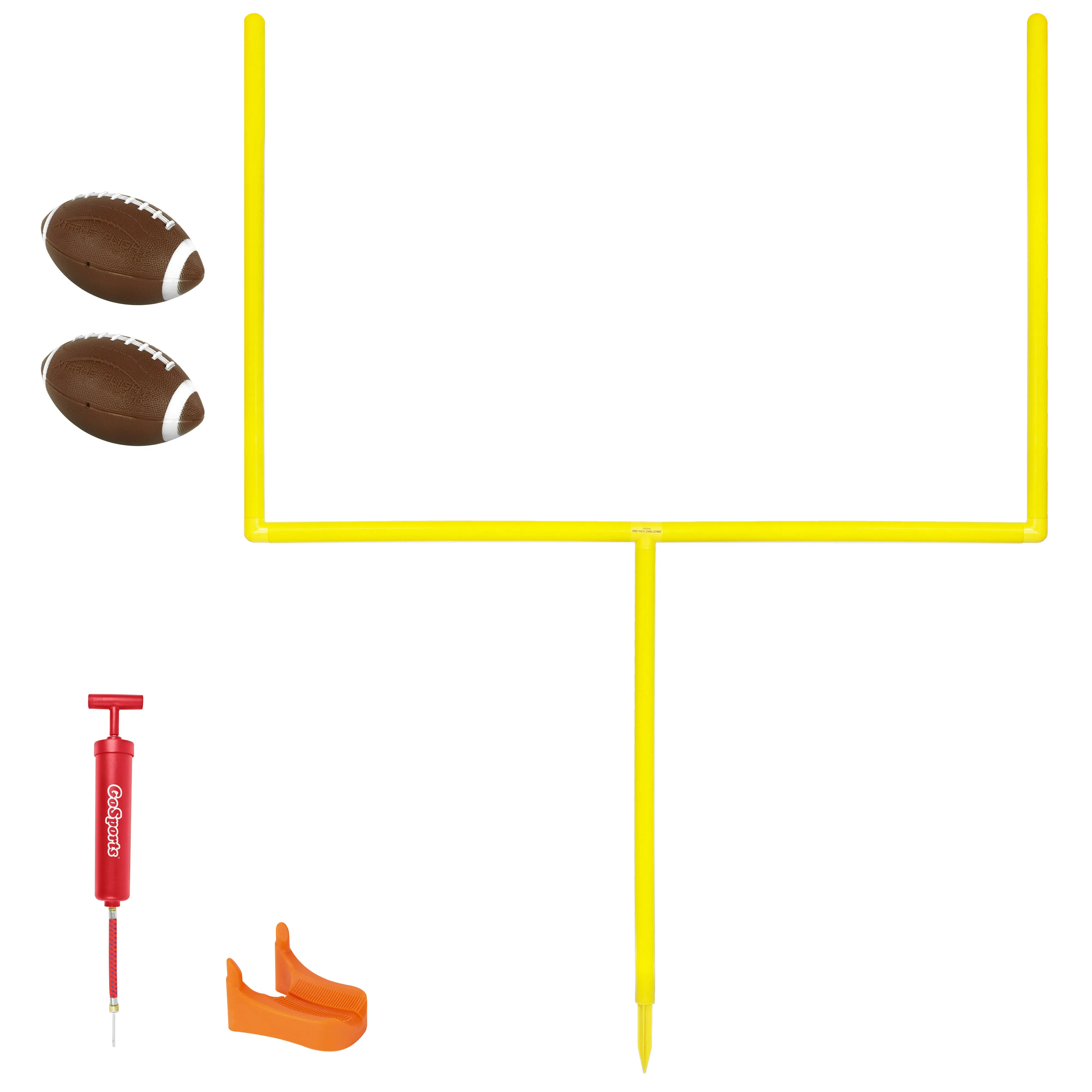 GoSports Pro Kick Challenge Field Goal Post Set with 4 Footballs and Kicking Tee ...