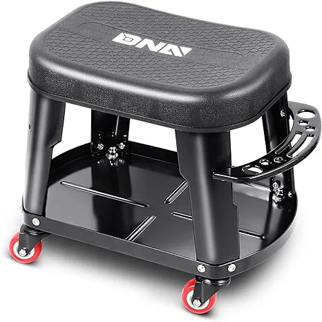 DNA Motoring TOOLS-00252 Removable Rolling Garage Stool with Seat Cushion & Tool ...