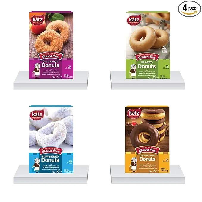 Katz Gluten Free Snacks Top 4 Donut Flavors | Gluten Free, Dairy Free, Soy Free, Nut Free | Powdered, Glazed, Cinnamon, Chocolate Frosted | Kosher (1 Pack of each, 4 Total)