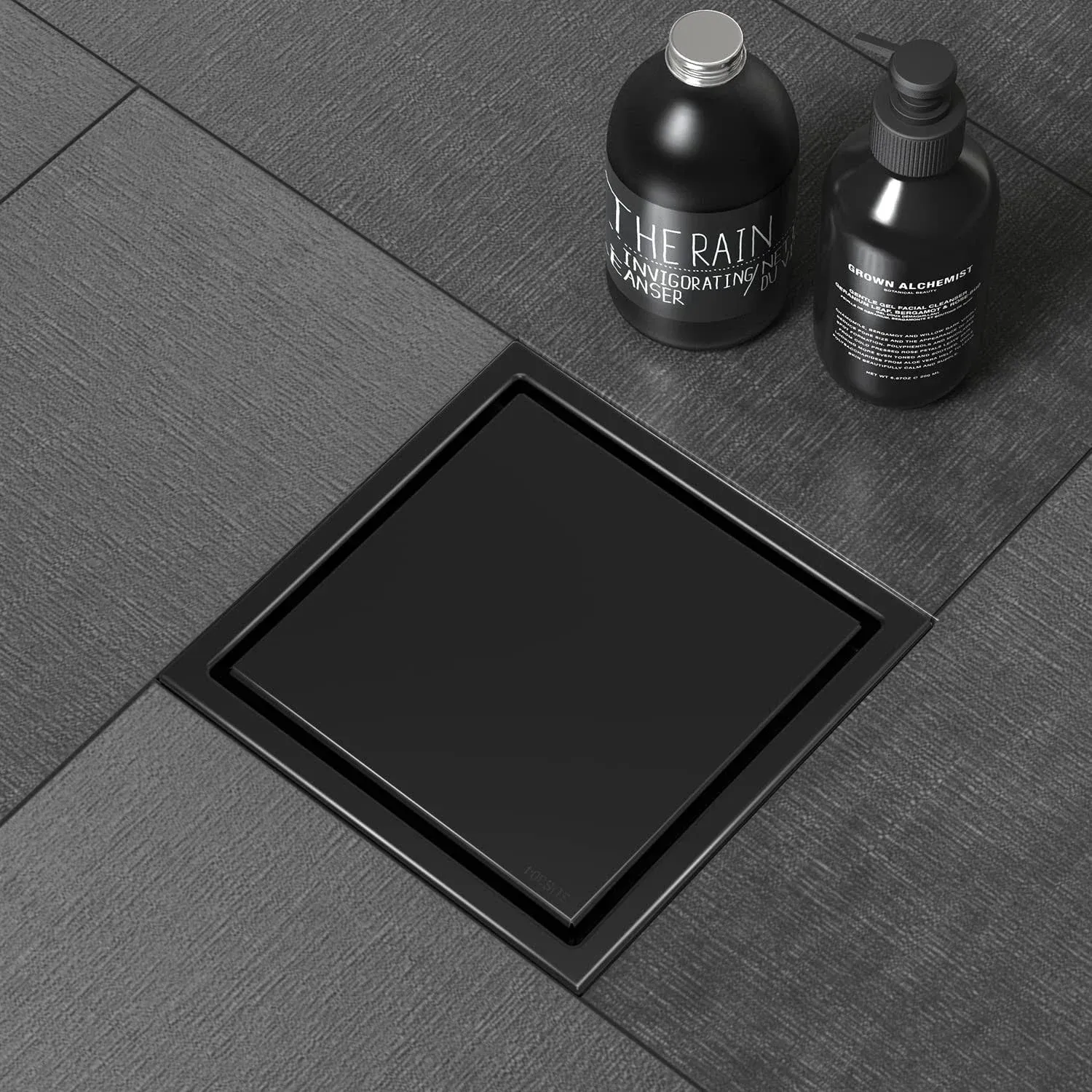 WEBANG 6 inch Shower Square Drain Black Floor Drain with Flange Reversible 2-in-1 Cover Tile Insert Grate Removable SUS304 Stain