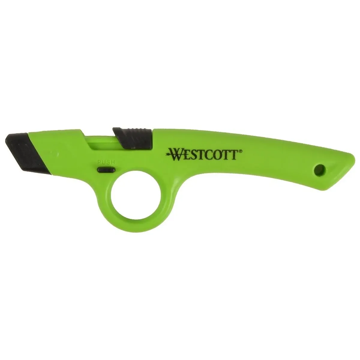 Westcott Non-Replaceable Finger Loop Safety Cutter - Ceramic Blade - Retractable, Lock Off Switch, Durable - Acrylonitrile Butadiene Styrene (ABS) - Green - 1 Each