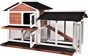 B BAIJIAWEI 53" Wooden Rabbit Hutch - Indoor Outdoor Bunny Cage Large Guinea Pig Cage - 2-Tier Chicken Coop Pet House with Pull Out Tray, Run Ramp, Ventilation Door