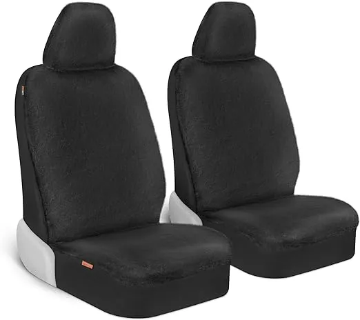 Sheepskin Car Seat Covers for Women, 2-Pack Faux Fur Car Seat Covers Front Seats Only, Cute Automotive Seat Covers For Cars for Women, Car Accessories for Women (Black)