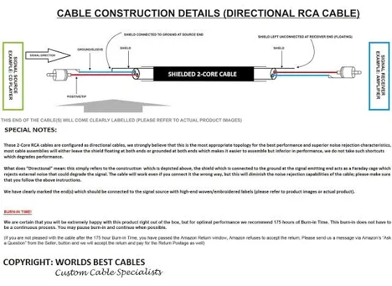 WORLDS BEST CABLES 5 Foot – Directional High-Definition Audio Interconnect Cable Pair Custom Made Using Mogami 2549 Wire and Amphenol ACPR Die-Cast, Gold Plated RCA Connectors