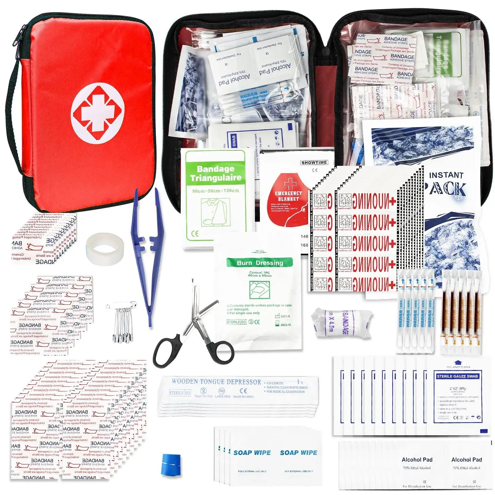 Travel-First Aid-Kit Car-Home 300pcs Survival-Kit Outdoor-Adventure - Small Portable Red Emergency Essential Sets Office Hiking Camping Business