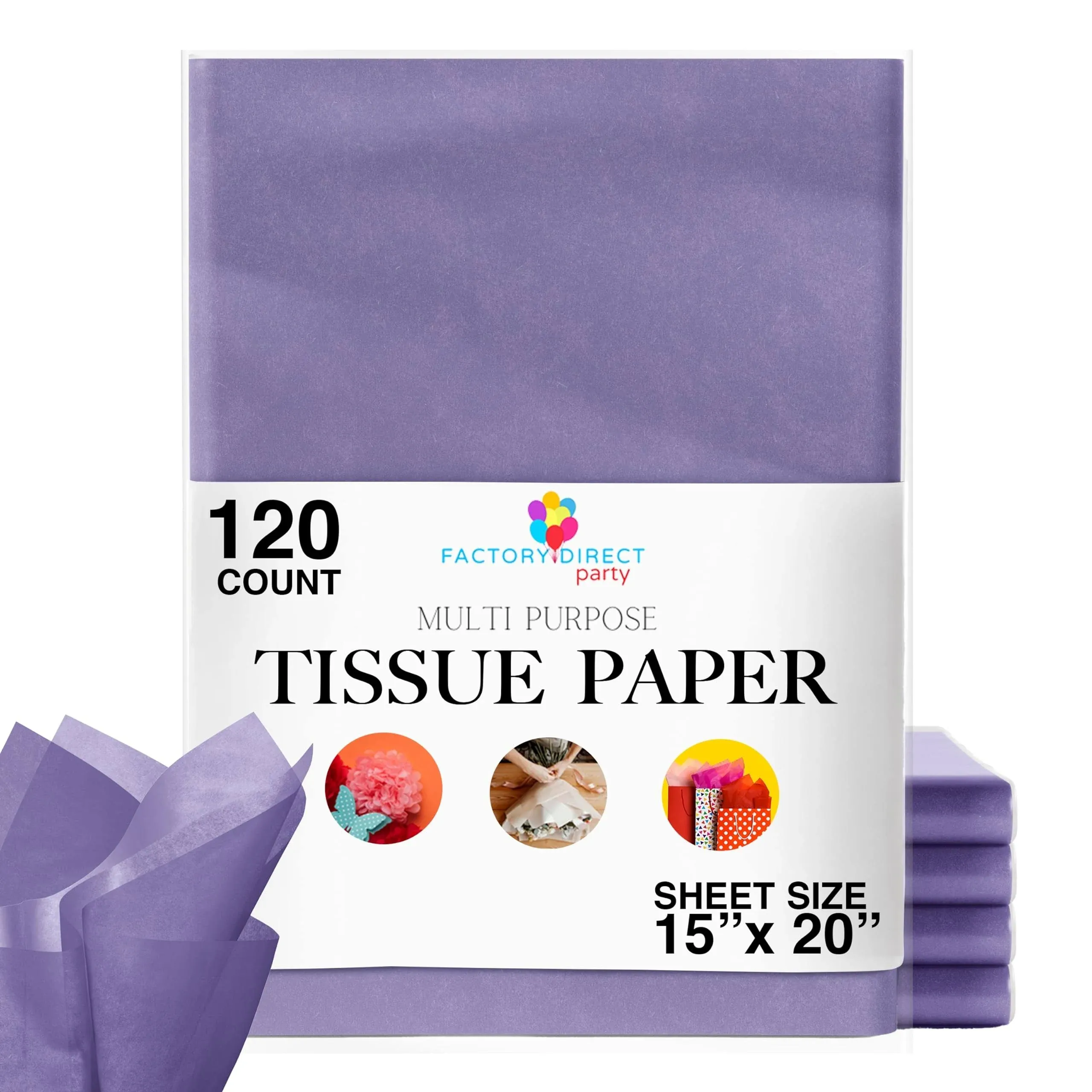 120 Sheets of Purple Tissue Paper - 15" x 20" Packing Paper Sheets For Moving - 10lb Wrapping Paper - Newsprint Paper For Packing, Gift Wrapping, Moving Supplies & Protecting items Crown Display