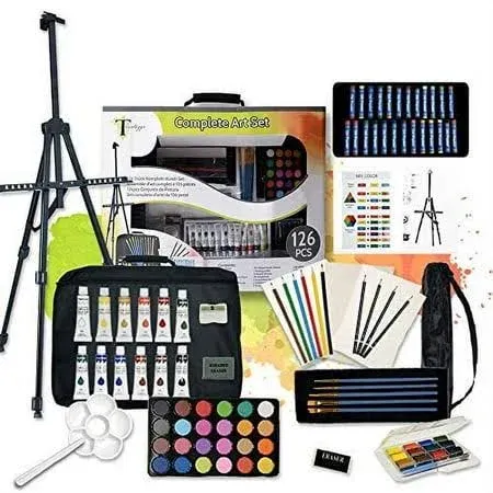 126 Piece Deluxer Artist Painting Set with Floor Easel, Arcylic and Watercolor P