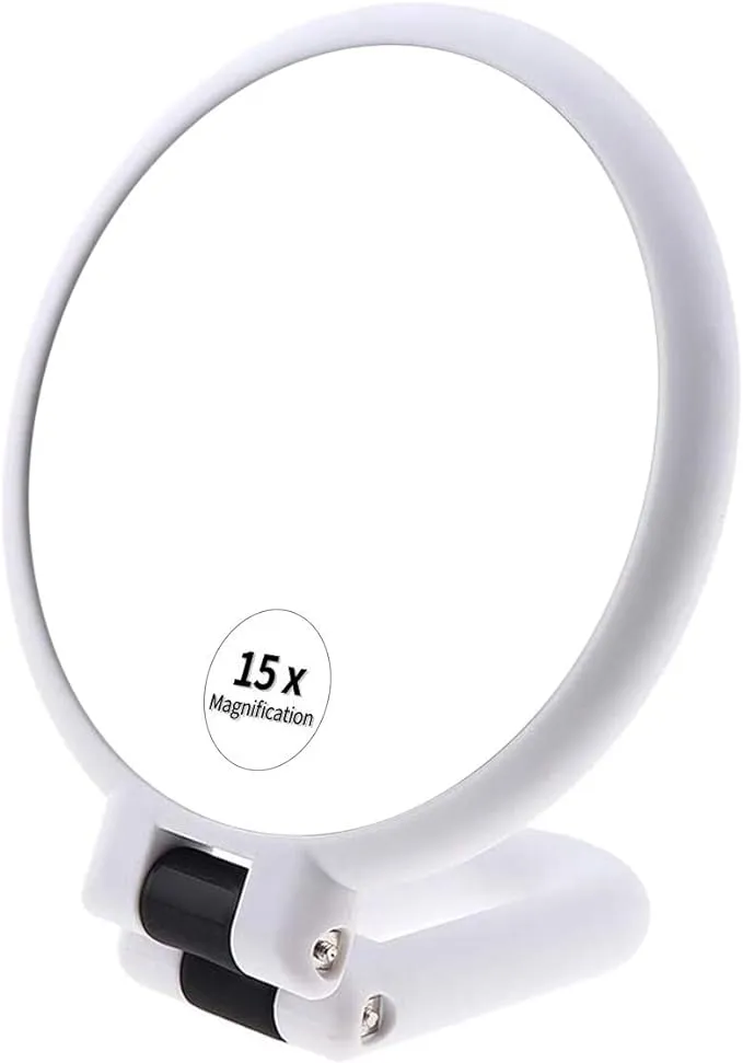 15x Magnifying Handheld Mirror,Travel Folding Hand Held Mirror,Double Sided Pedestal Makeup Mirror with 1/15x Magnification