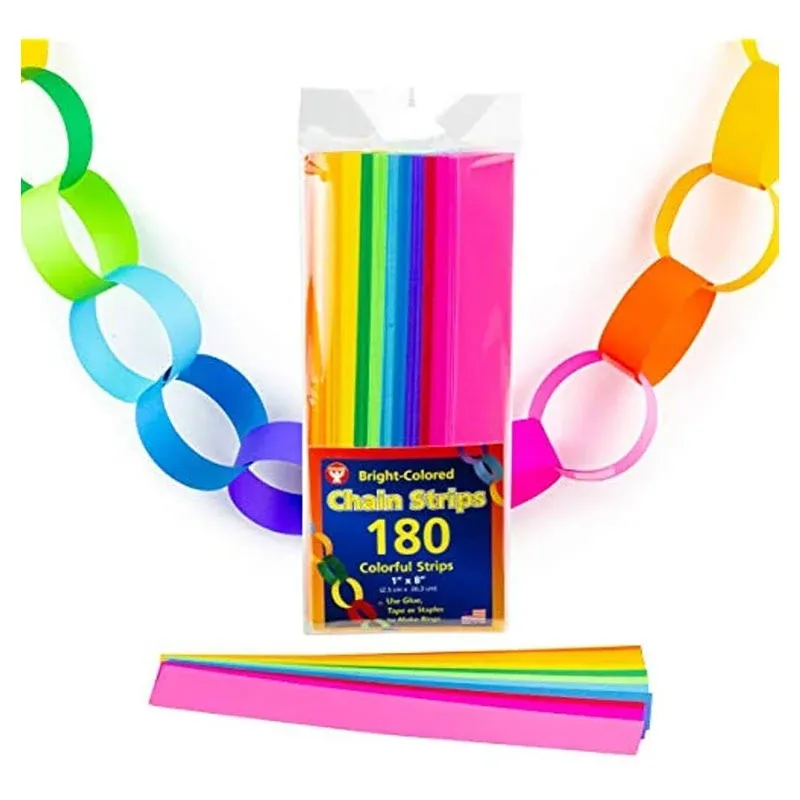 Hygloss Products Bright Paper Chain Strips for Kids Arts and Crafts, Decorations, Classroom Activities Colors-720 Pieces (1" x 8"), 1" x 8"