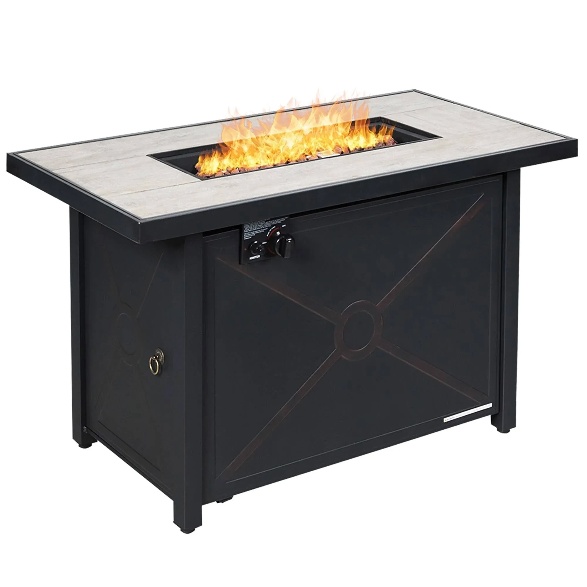 Costway 60,000 BTU Outdoor Rectangle Gas Fire Table w/ Ceramic - See Details - Black