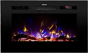 Touchstone Smart Electric Fireplace-The Sideline 36 Inch Wide-in Wall Recessed-30 Realistic Ember Color/Flame Options-1500W Heater w/Thermostat-Black-Log & Crystal Hearth Options -Alexa/WiFi Enabled