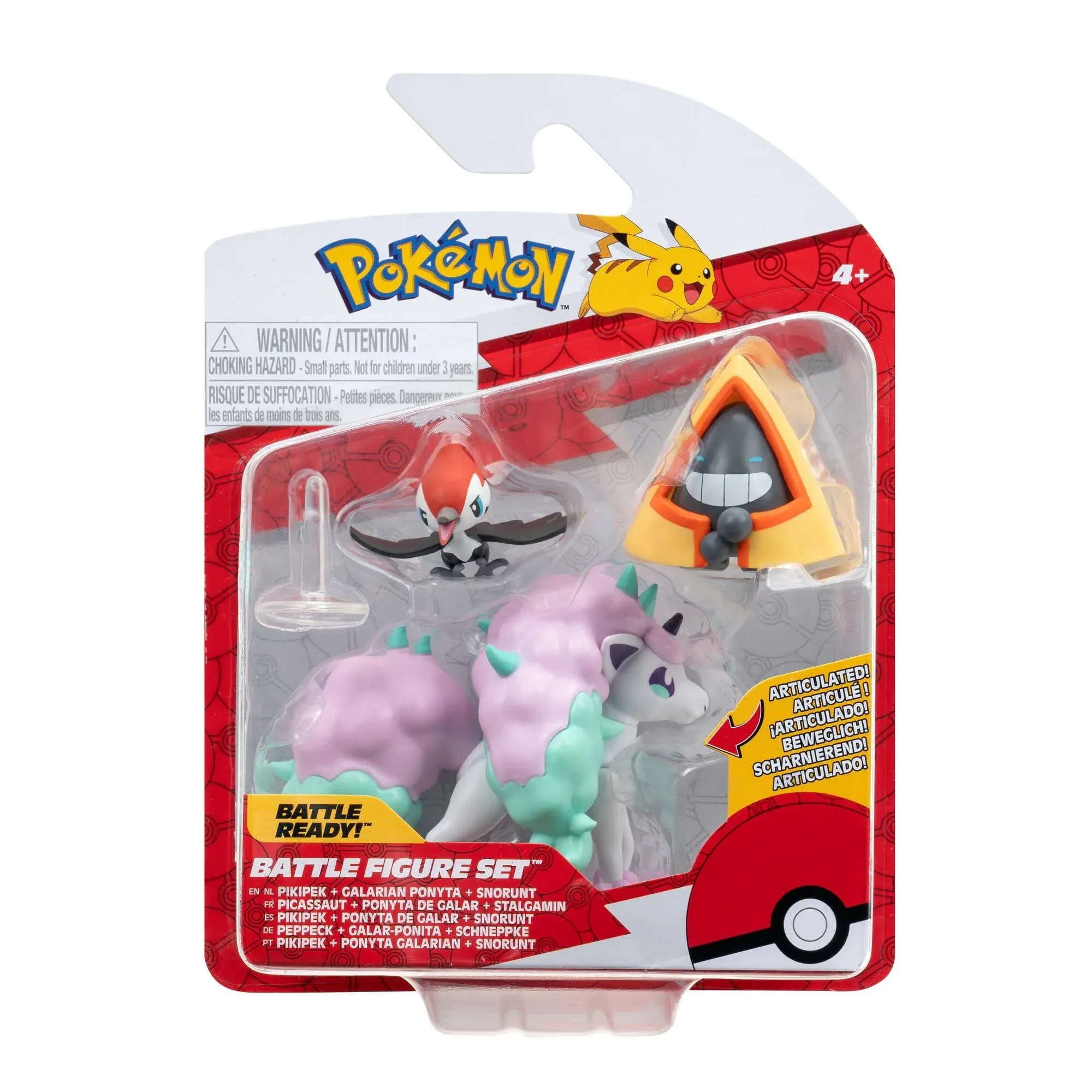 Pokémon 3 Pack-Features 2 Snorunt, Pikipek and 3-Inch Galarian Ponyta Battle Figures, Black