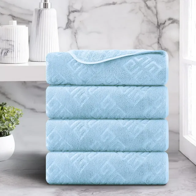 CHINO Extra Large Bath Towel Set, 4 Piece Blue Oversized Bath Sheets 35"x70"-Soft, Quick Dry, Super Absorbent, Diamond Pattern Microfiber Bath Sheets for Bathroom, Beach, Travel, Fitness, Yoga