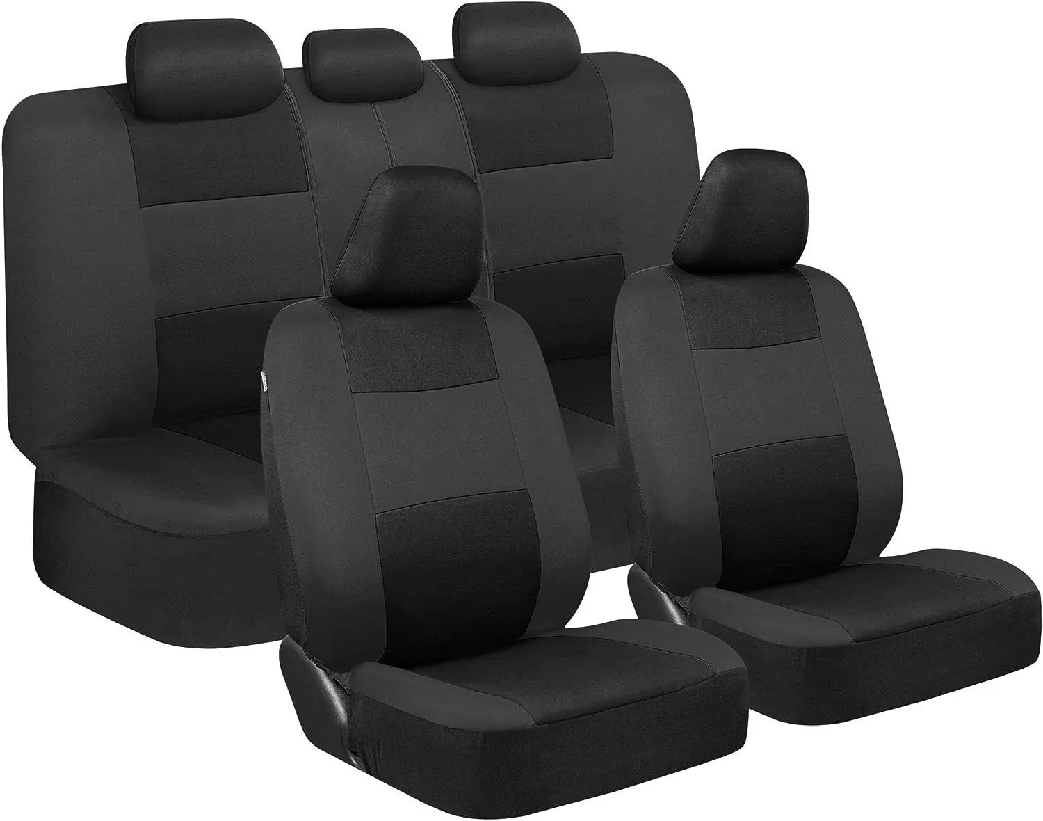 BDK Polypro Car Seat Covers Full Set in Reverse Charcoal – Front and Rear Split Bench Seat Covers for Cars, Easy to Install, Accessories for Auto