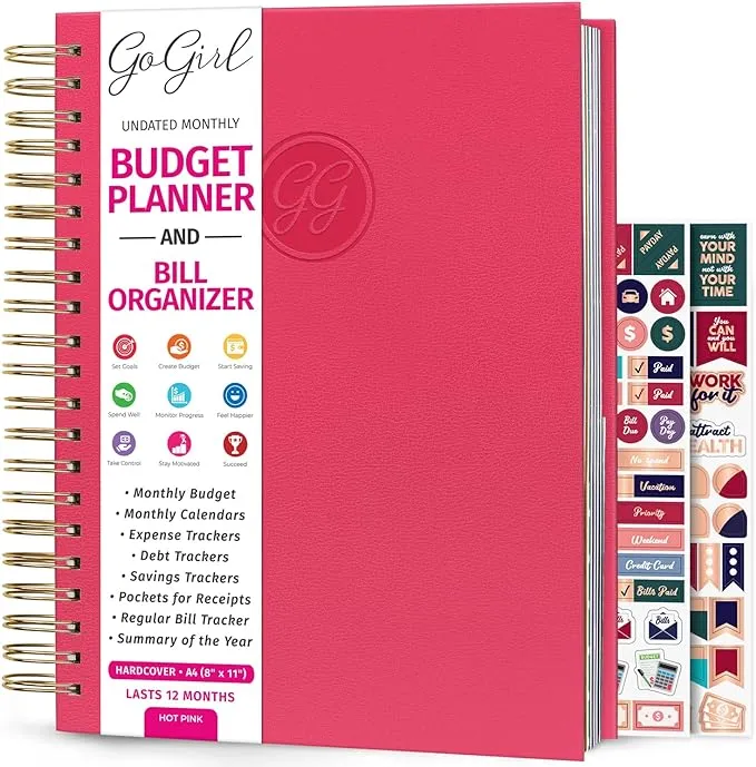 GoGirl Budget Planner & Monthly Bill Organizer – Monthly Financial Book with Pockets. Expense Tracker Notebook Journal, Large (Blue)