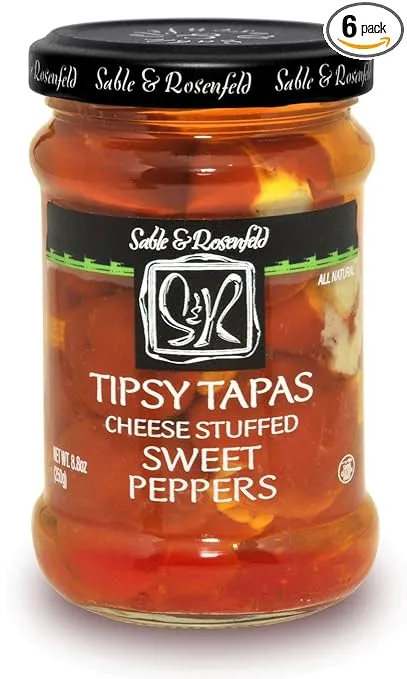 Sable & Rosenfeld Tipsy Tapas Cheese Stuffed Sweet Peppers - Gluten-Free Sweet Peppers Stuffed with Cream Cheese for Appetizers - 8.8 Ounce, (Pack of 6)