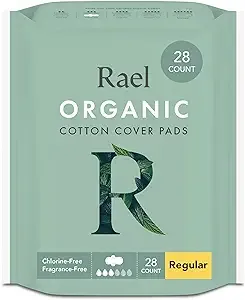 Rael Pads for Women, Organic Cotton Cover - Period Pads with Wings, Feminine Care, Sanitary Napkins, Heavy Absorbency, Unscented (Large, 48 Count)