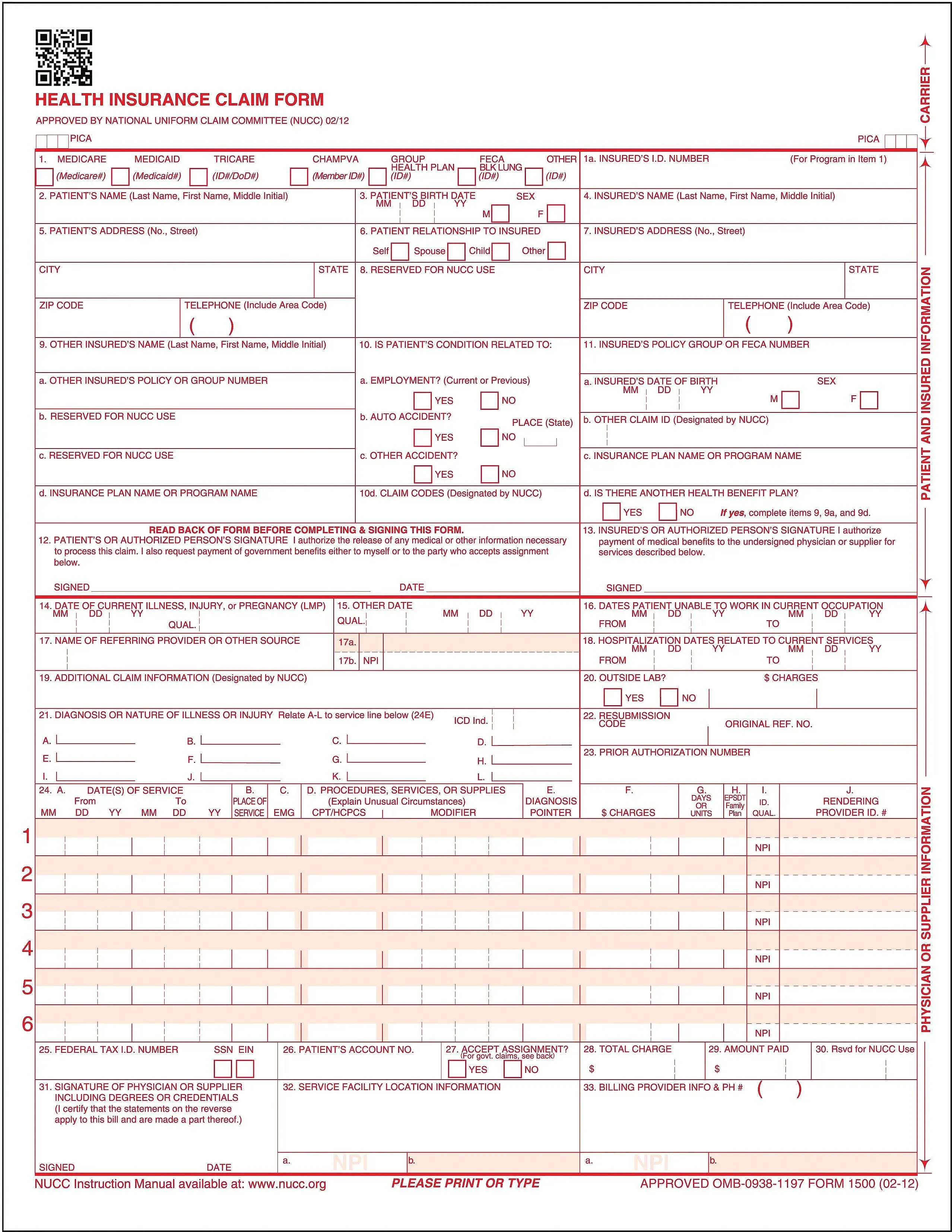 ComplyRight CMS-1500 Health Insurance Claim Form