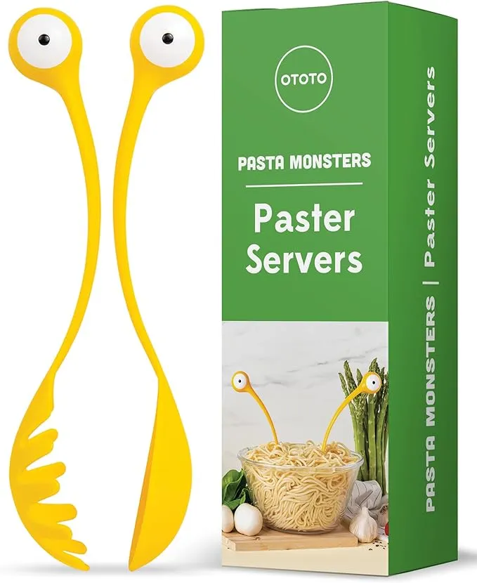 OTOTO Pasta Monsters and Salad Servers - BPA-Free Fun Kitchen Gadgets - 100% Food Safe Salad Spoon and Fork Set - 11.93x 3.39 x 2.24 inch