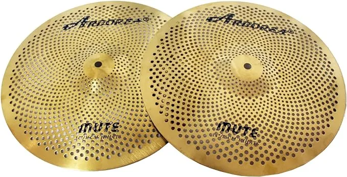 Arborea Low Volume Hi Hat Cymbals 14 inches Practice Hi Hats Cymbal Set Golden Silent High Hat Cymbals For Drums