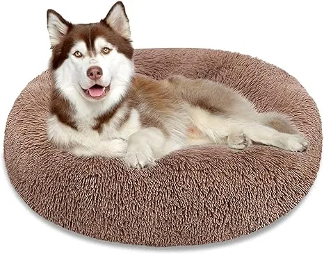 Calming Dog Bed Cat Donut Cuddler, Anti Anxiety Large 36&#034; x 36&#034;, Brown 