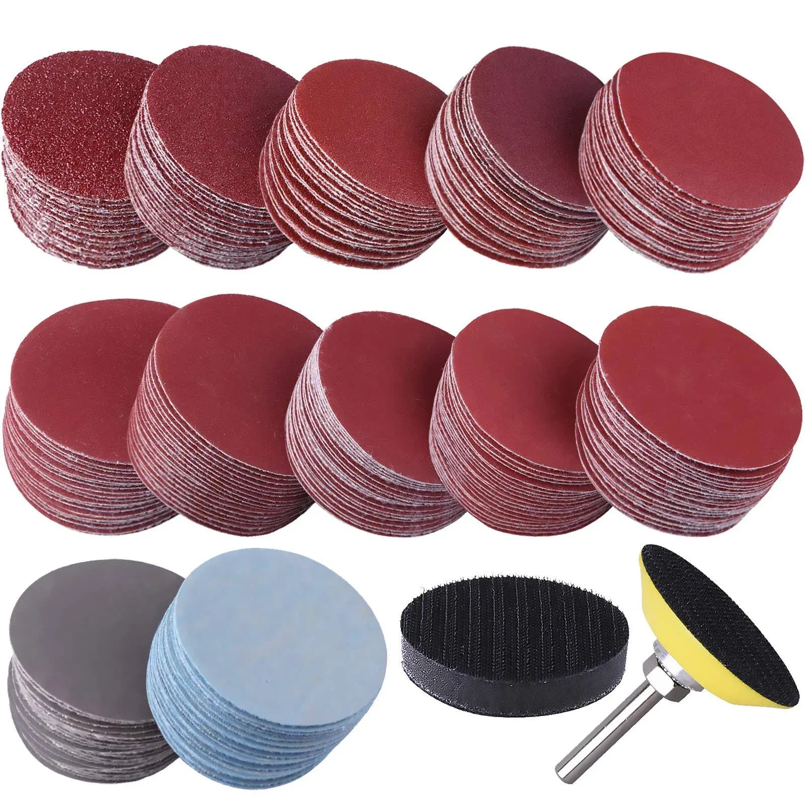 300 Pcs 2 Inch Sanding Discs With 1 Pc 1/4 Inch Shank Backing Pad And 1 Pc Soft 