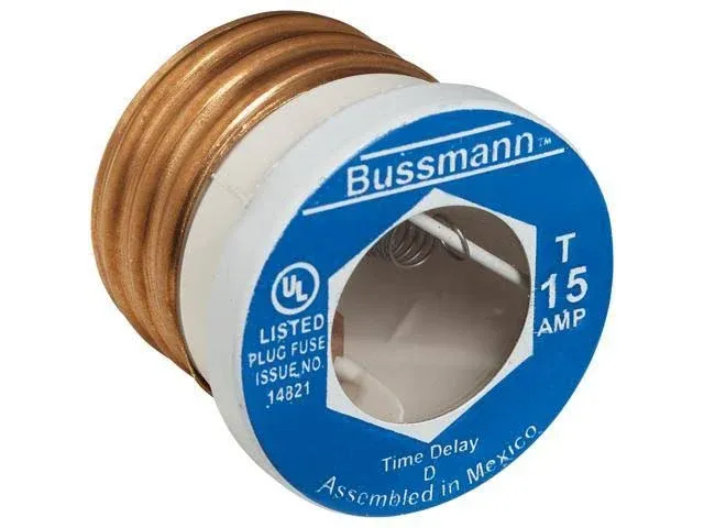 Eaton Bussmann BP/T-15 15 Amp Dual-Element Time-Delay Plug Base Fuse 2 Count