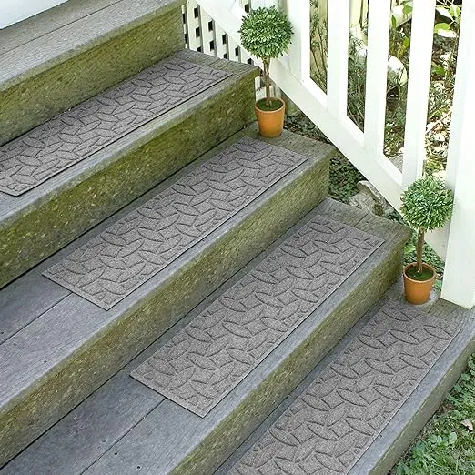 Bungalow Flooring Waterhog Stair Treads, Set of 4, 8-1/2 x 30 inches, Made in USA, Durable and Decorative Floor Covering, Indoor/Outdoor, Water-Trapping, Ellipse Collection, Medium Grey