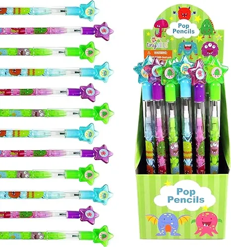 TINYMILLS 24 Pcs Monsters Multi Point Pencils Stackable Pencil with Eraser for Halloween Monster Party Favor Prize Carnival Goodie Bag Stuffers Classroom Rewards