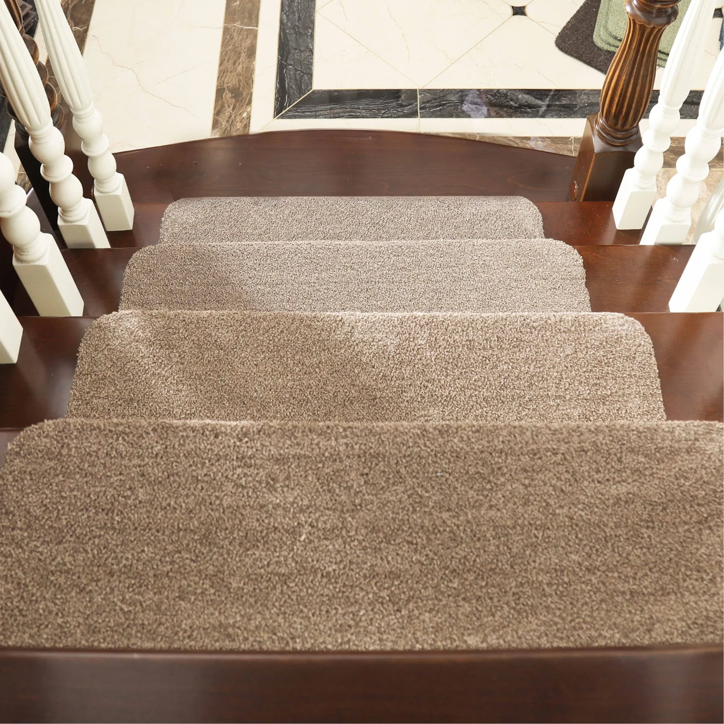 COSY HOMEER Stair Treads Non-Slip Carpet Mat 28inX9in Indoor Stair Runners for Wooden Steps, Stair Rugs for Kids and Dogs, 100% Polyester TPE Backing 10pcs,Beige,Protect Floor