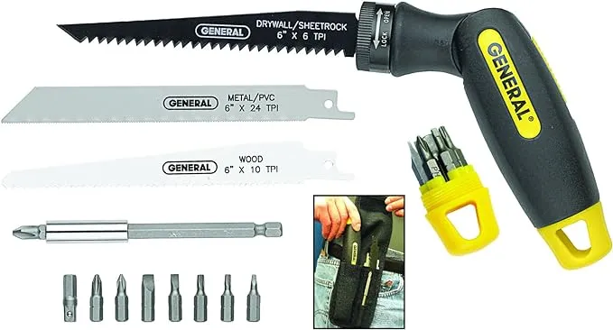 General Tools 14 piece 4-In-1 Multi-Purpose Screwdriver/Saw Set #86014, Compact and Portable For Camping, Car, Home