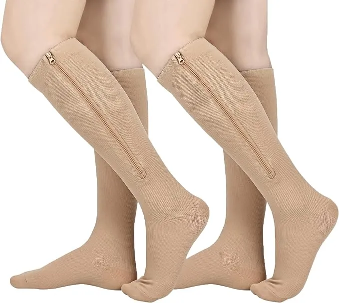 2Pairs Compression Socks with Zipper, Stretchable Zip Up Compression Socks, S-M