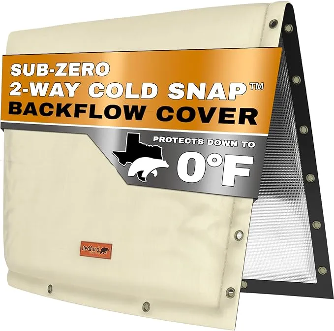 Redford Supply Co. Cold Snap (0°F), Backflow Preventer Cover, Backflow Cover, 2-Way Custom, 36" W x 24" H, Pipe Insulation, Sprinkler Valve Cover, Back Flow Covers for Winter, Well Pump Cover (Tan)