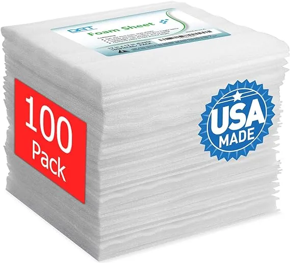 100 Pack Foam Sheets, DAT 12" x 12", 1/16" Thickness, Foam Wrap Cushioning Material, Moving Supplies for Packing Storage and Shipping