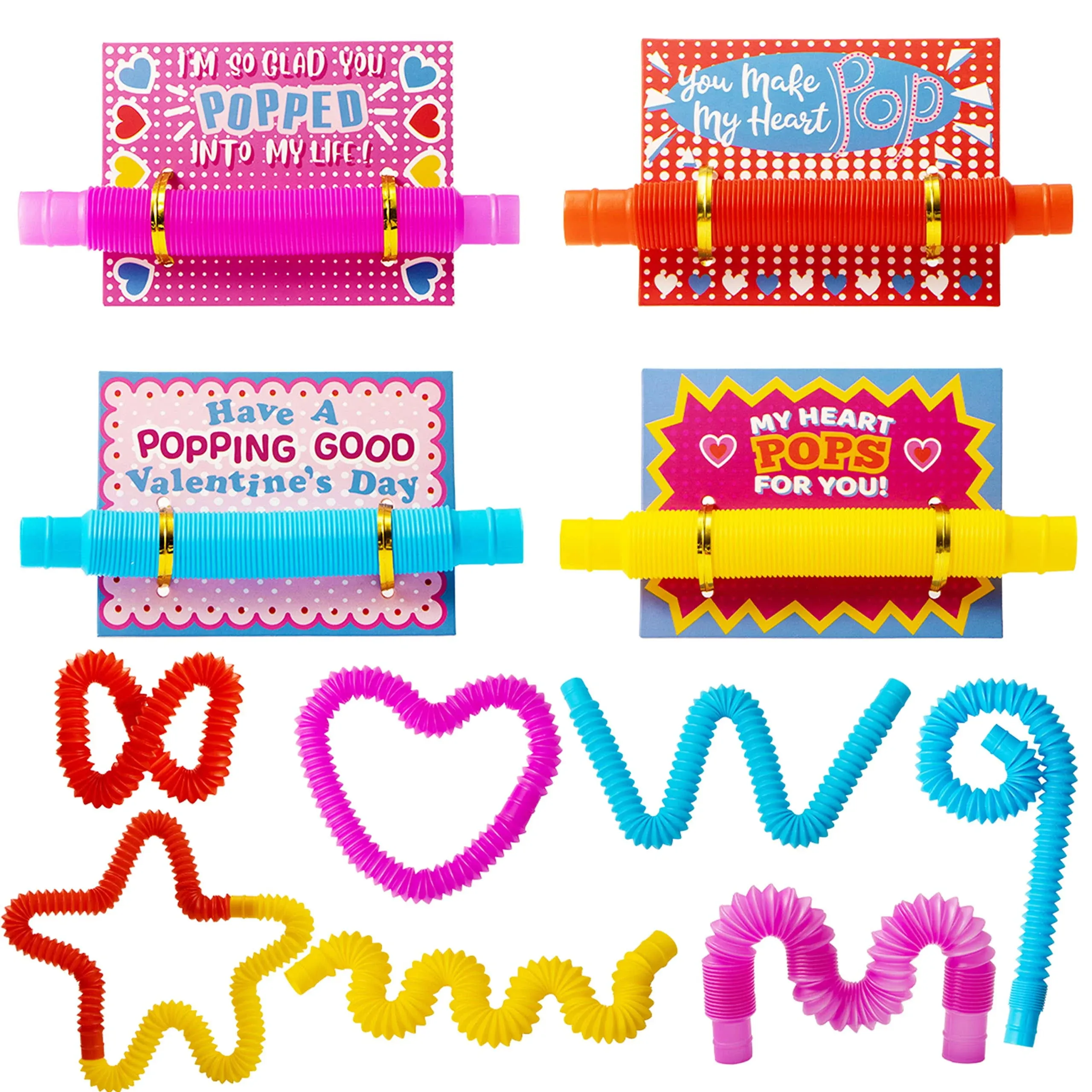 JOYIN 28Pack Pop Tubes with Valentines Day Gift Cards Set, Stretchy Tube Sensory ...