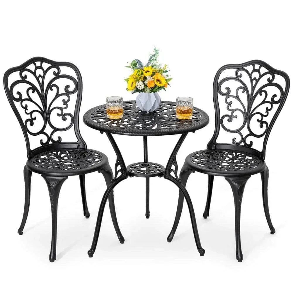 Nuu Garden Bistro Set 3-Piece Armchair Round Table Rust Resistant Aluminum Black