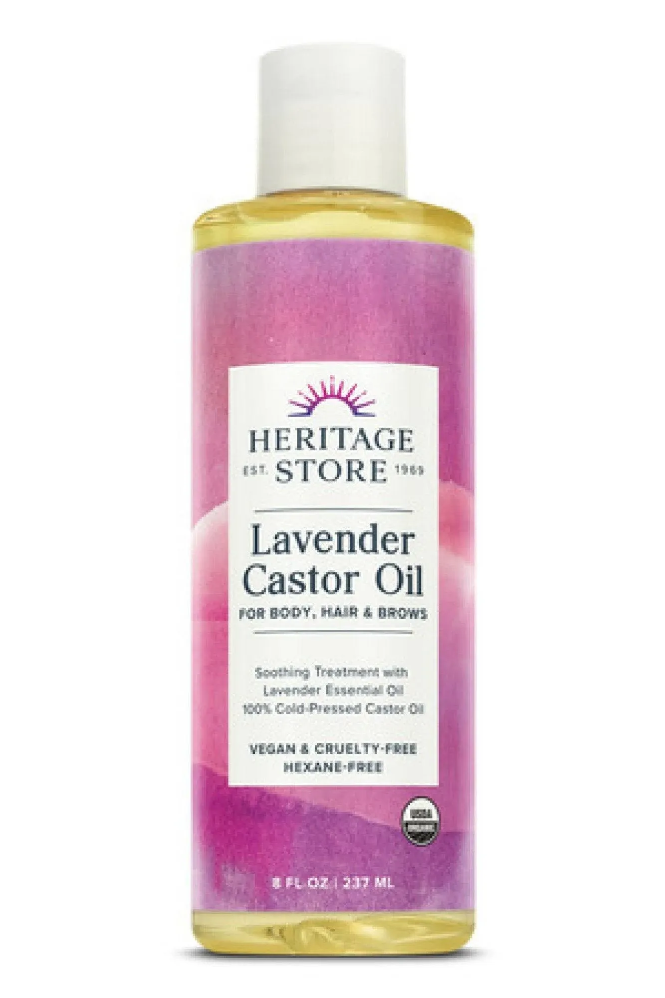 Heritage Store Lavender Castor Oil, Organic, Cold Pressed, 8oz