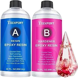 Teexpert Epoxy Resin Crystal Clear: 64oz Epoxy Resin Kit Fast Curing Heat Resistant for Casting Coating Art DIY Craft Jewelry Wood Table Top Flower