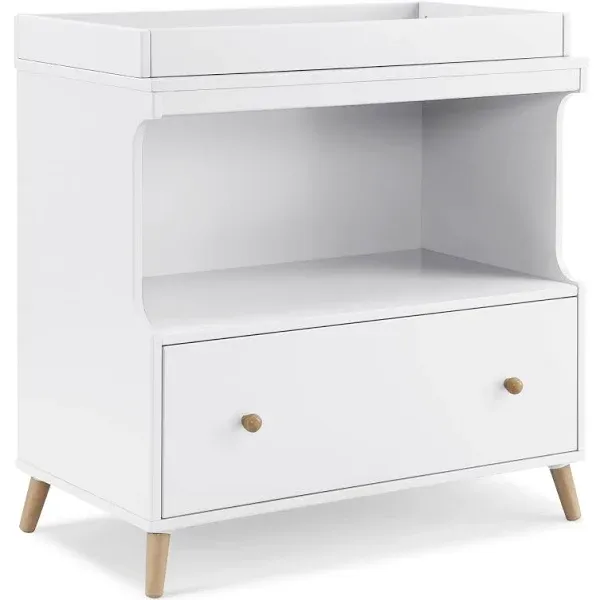 Delta Children Essex Convertible Changing Table with Drawer Bianca White/Natural