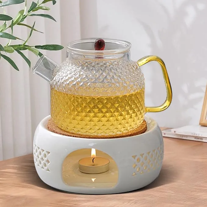 Vkinman Teapot Heater Ceramic Coffee Tea Warmer with Cork Cushion Warming Use...