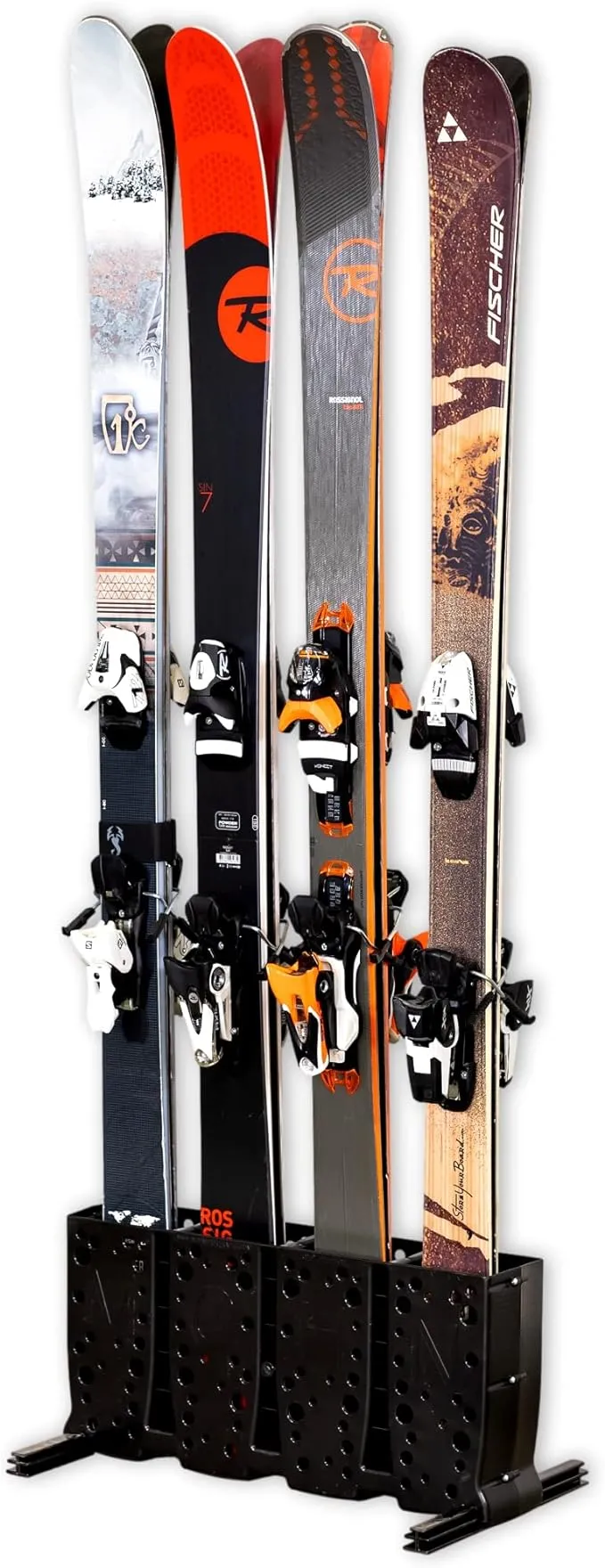 StoreYourBoard Ski Storage Rack, 4 Pair Freestanding Skis Floor Mount, Wide Skis