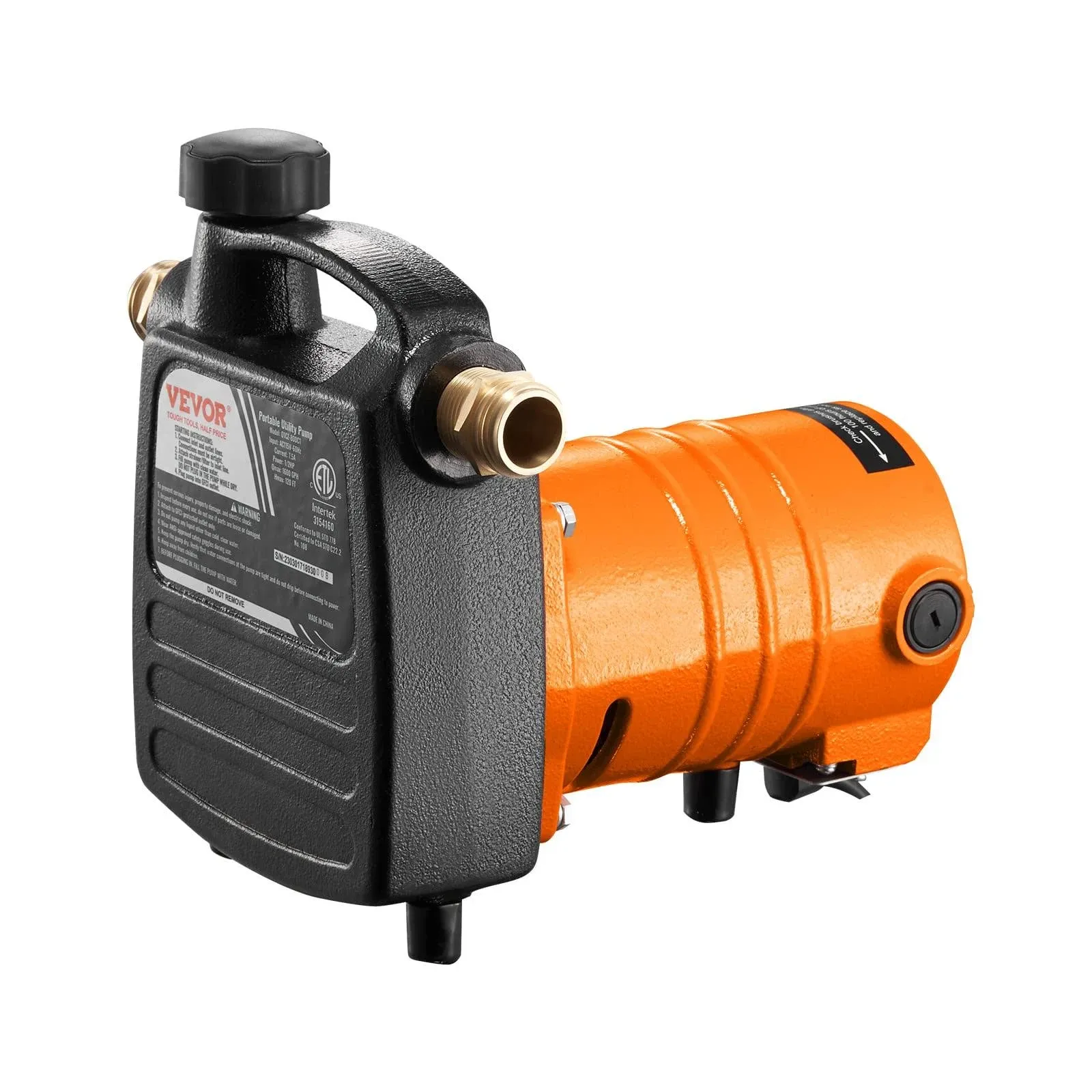 VEVOR Cast Iron Water Transfer Pump 115V AC 1600 GPH 1/2HP Portable Electric ...