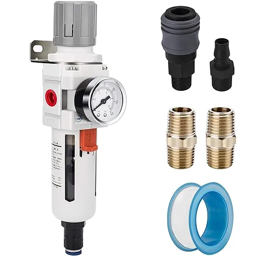NANPU 3/8" NPT Compressed Air Filter Regulator Combo Piggyback, Auto Drain, 5 Micron Brass Element, Poly Bowl, Metal Bracket, 0-150 psi Gauge