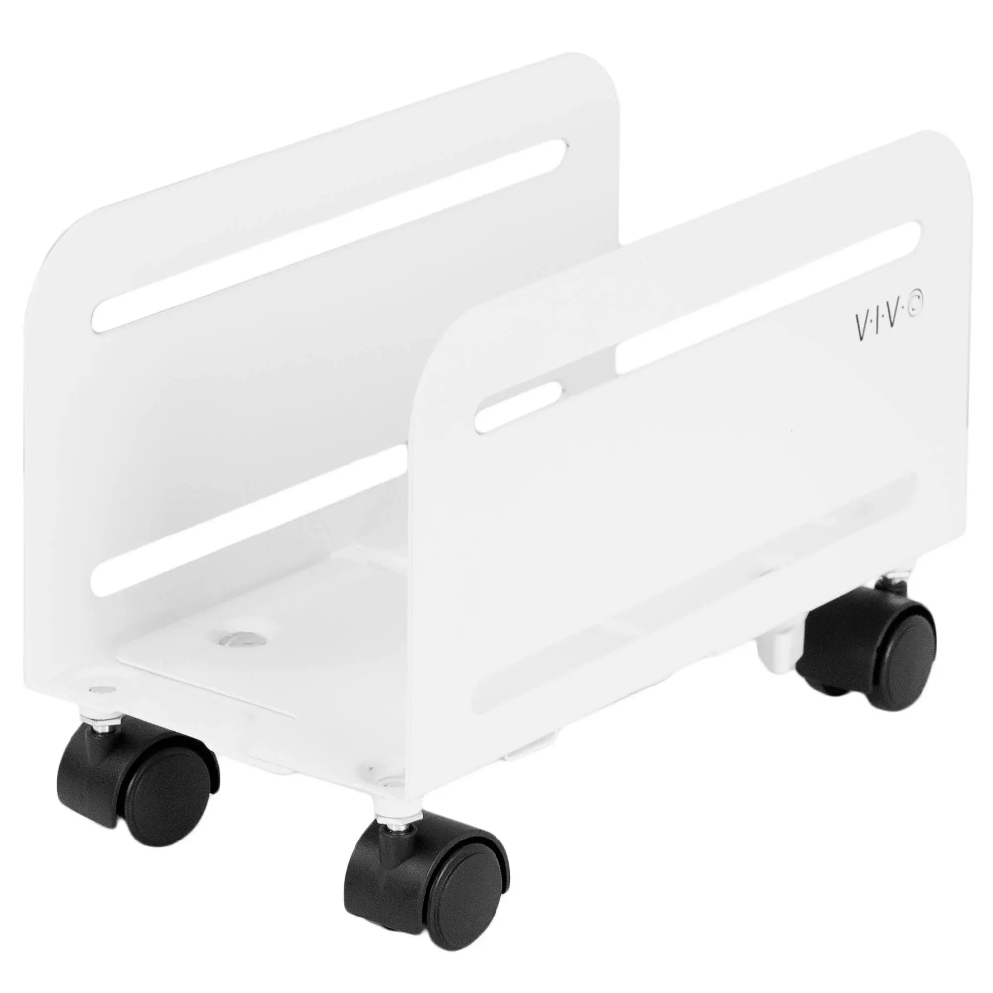 Vivo White Computer Desktop ATX Case, CPU Rolling Stand Adjustable Cart Holder