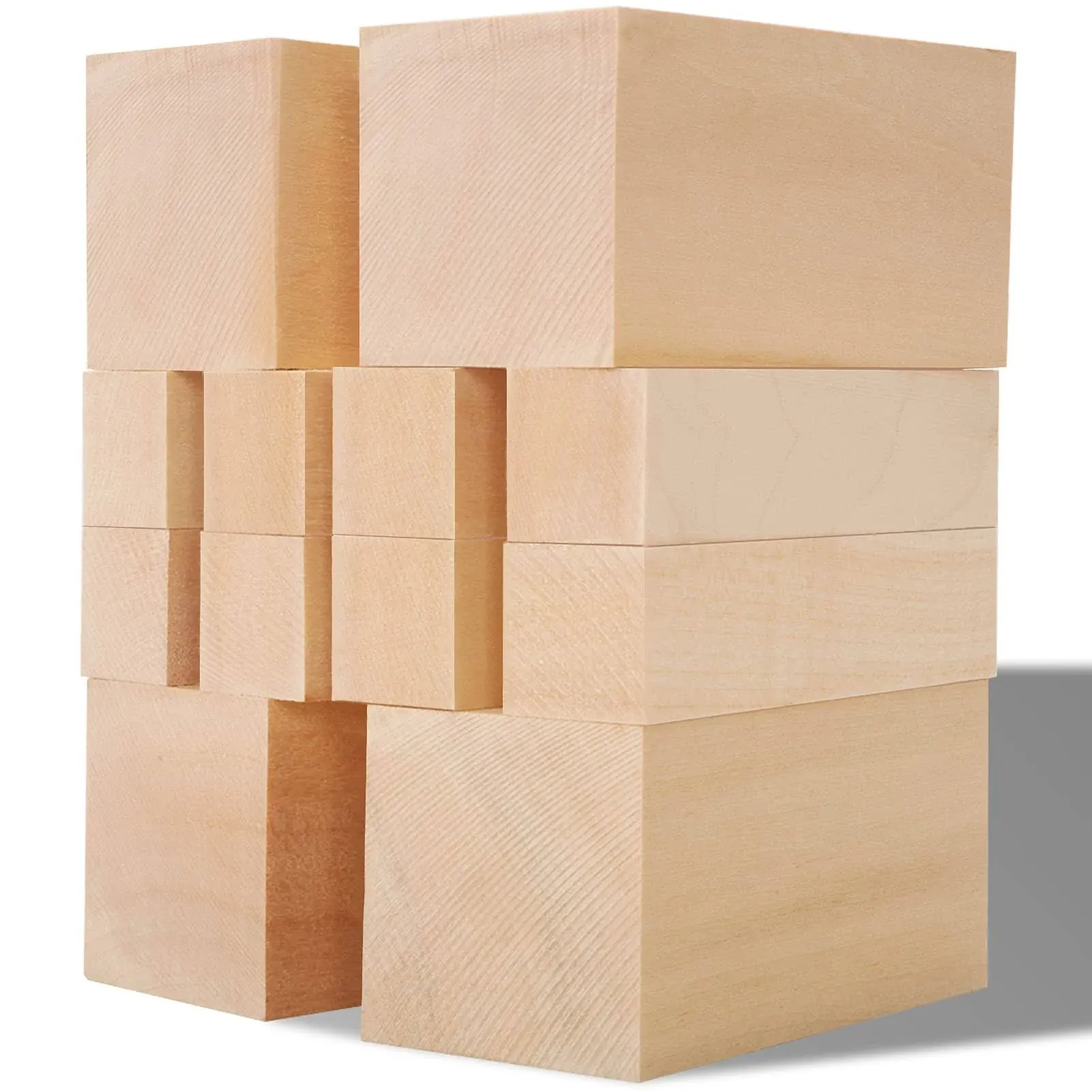 Unfinished Basswood Carving Blocks Kit, 12 Pack Rectangular Wooden Blocks for DIY Carving, Crafting and Whittling for Adults Beginner and Experts (4 x 1 x 1 inch, 4 x 2 x 2 inch)