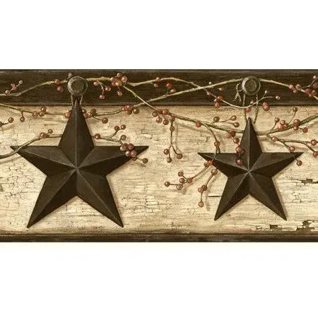 Chesapeake PUR44602B Ennis Sand Rustic Barn Star Wallpaper Border